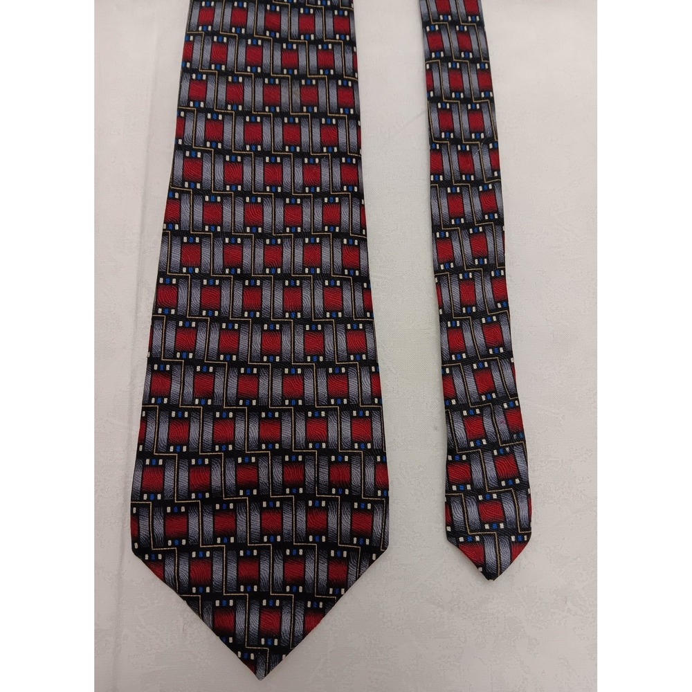 Courage Hand Sewn Silk Tie Red Gray Geometric Abstract Vintage Necktie 58x3.75